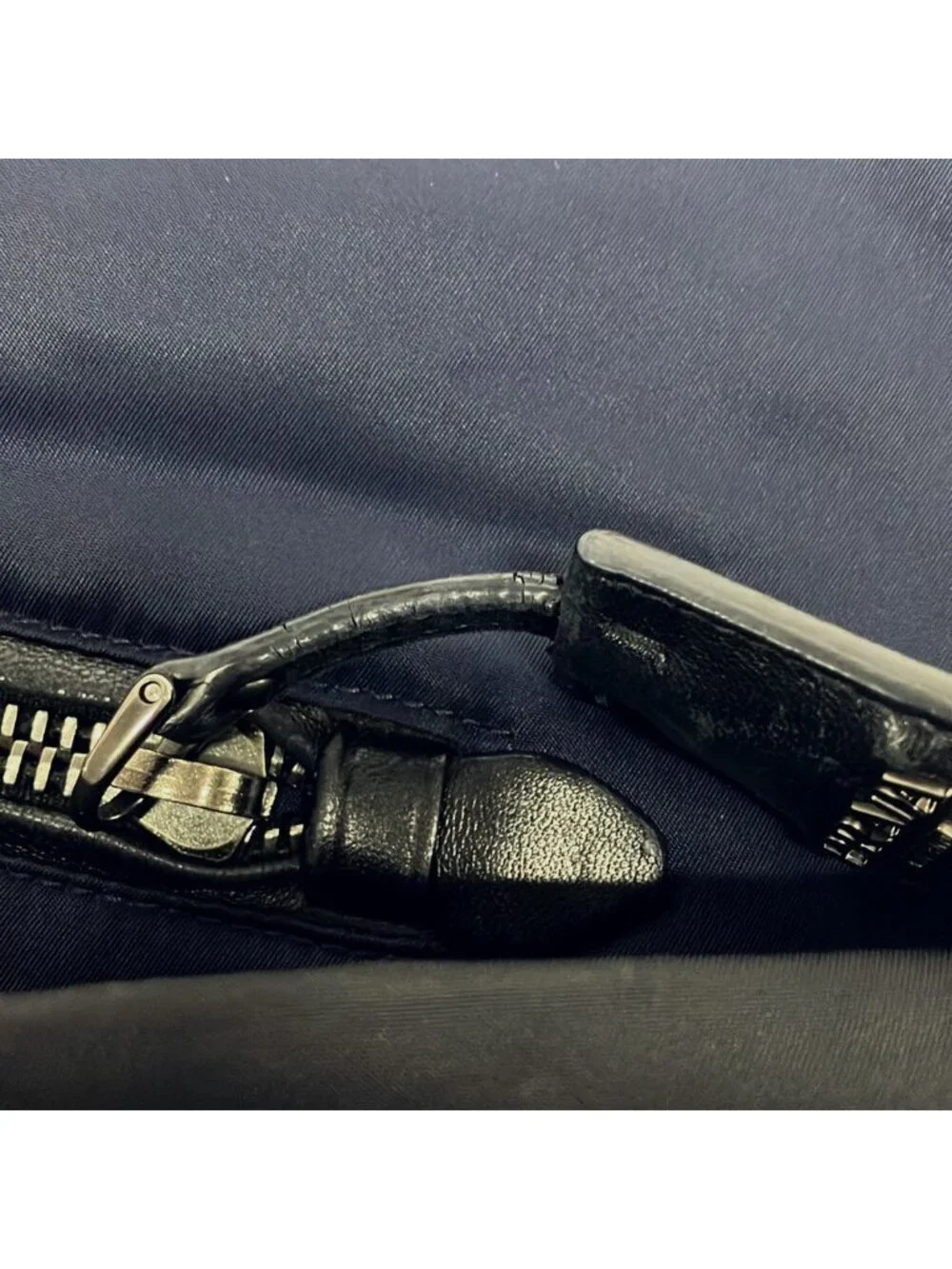 Prada Tote Tessuto Double Navy Black Leather